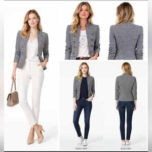 New Tommy Hilfiger Band Jacket Military Striped Navy White Double Breasted